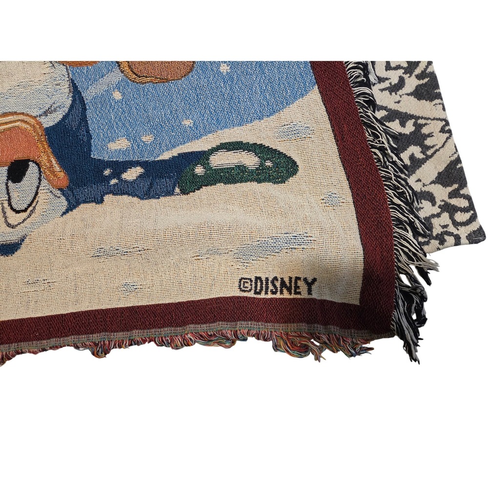 Vintage Walt Disney World Mickey Minnie Donald Goofy Ice Skating Woven Blanket - Picture 4 of 6